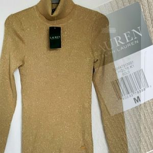 Ralph Lauren Gold Metallic Turtleneck Top